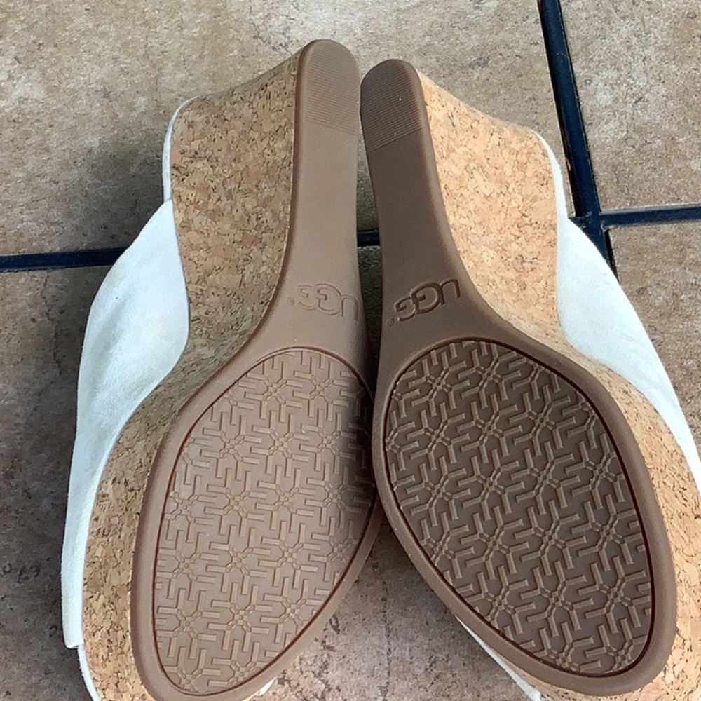UGG Cream Suede Cork Wedge Slide Sandals - Picture 2 of 2